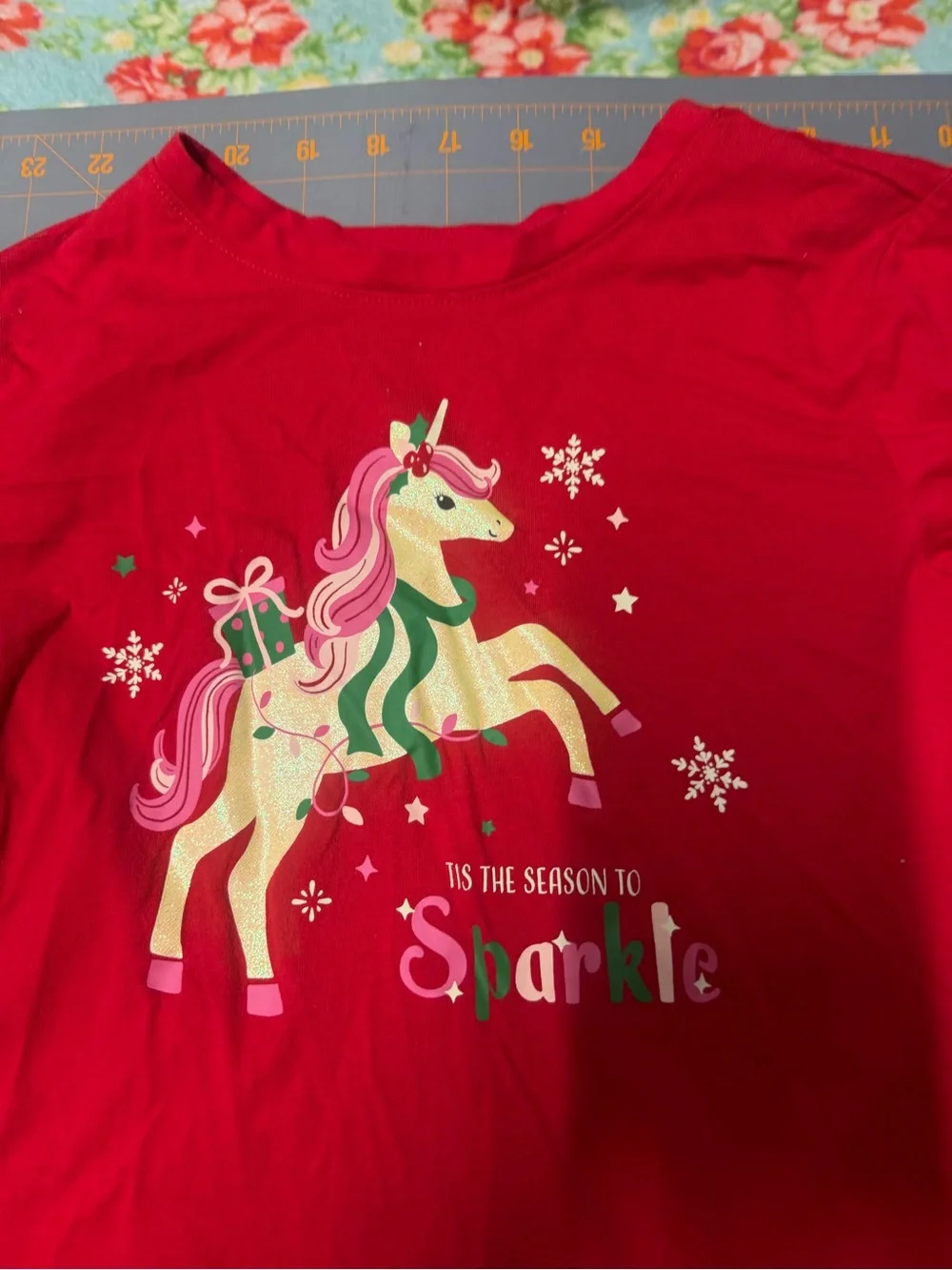 Girls' Red Unicorn Long-Sleeve Top - Sparkle xl (14-16) holiday time